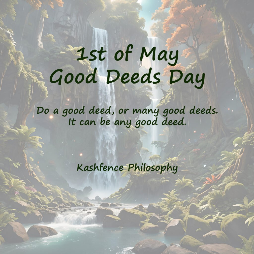1st of May, Good Deeds Day Do a good deed, or many good deeds. It can be any good deed. Kashfence Philosophy